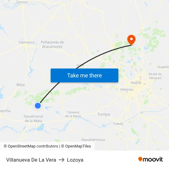 Villanueva De La Vera to Lozoya map