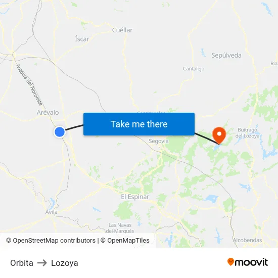 Orbita to Lozoya map