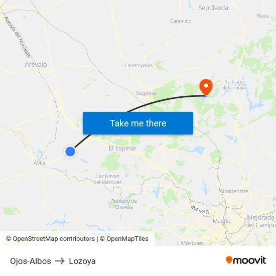 Ojos-Albos to Lozoya map