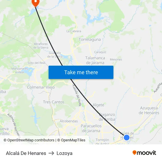 Alcalá De Henares to Lozoya map