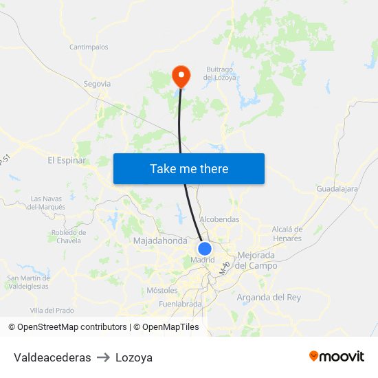 Valdeacederas to Lozoya map