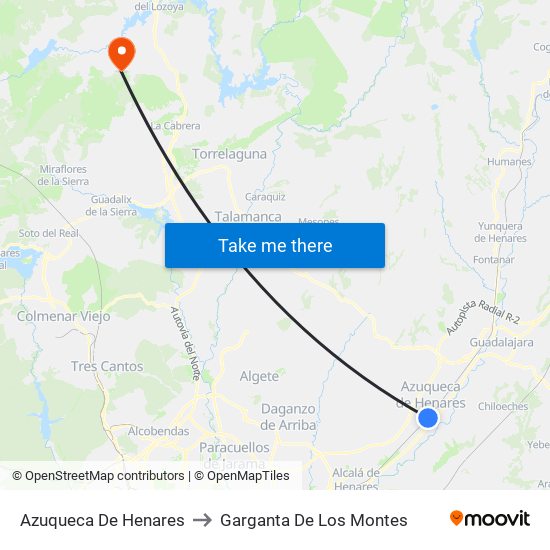 Azuqueca De Henares to Garganta De Los Montes map