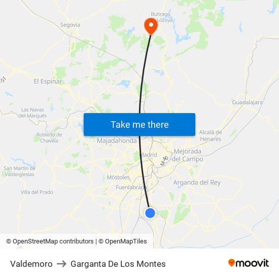 Valdemoro to Garganta De Los Montes map