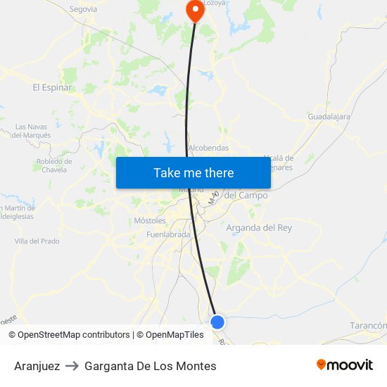 Aranjuez to Garganta De Los Montes map