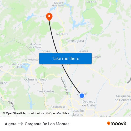 Algete to Garganta De Los Montes map