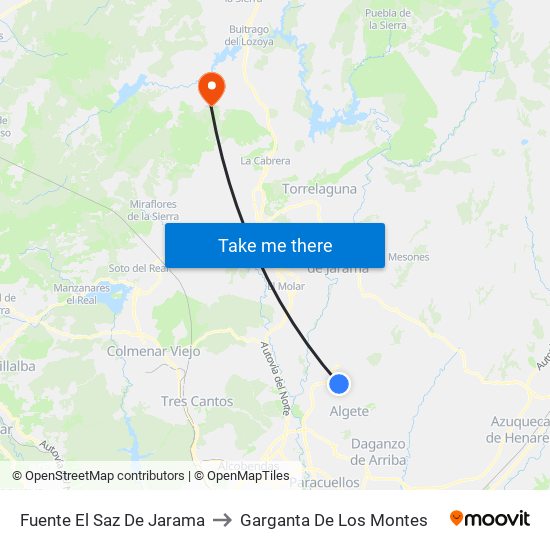 Fuente El Saz De Jarama to Garganta De Los Montes map