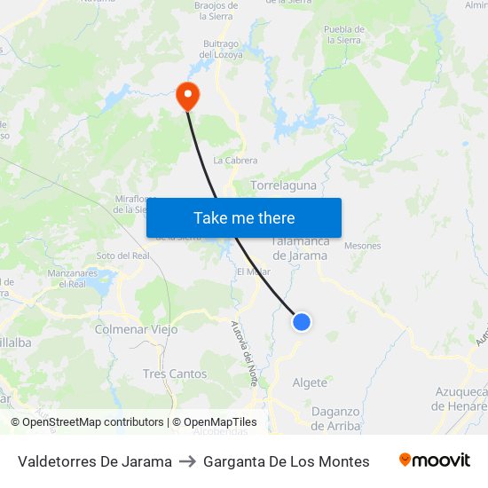 Valdetorres De Jarama to Garganta De Los Montes map