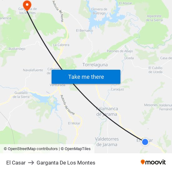 El Casar to Garganta De Los Montes map