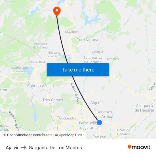 Ajalvir to Garganta De Los Montes map