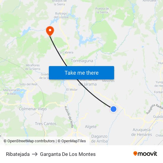 Ribatejada to Garganta De Los Montes map