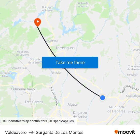 Valdeavero to Garganta De Los Montes map