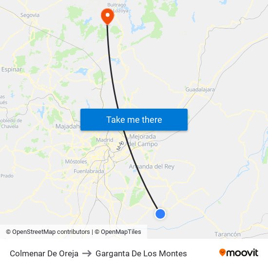 Colmenar De Oreja to Garganta De Los Montes map