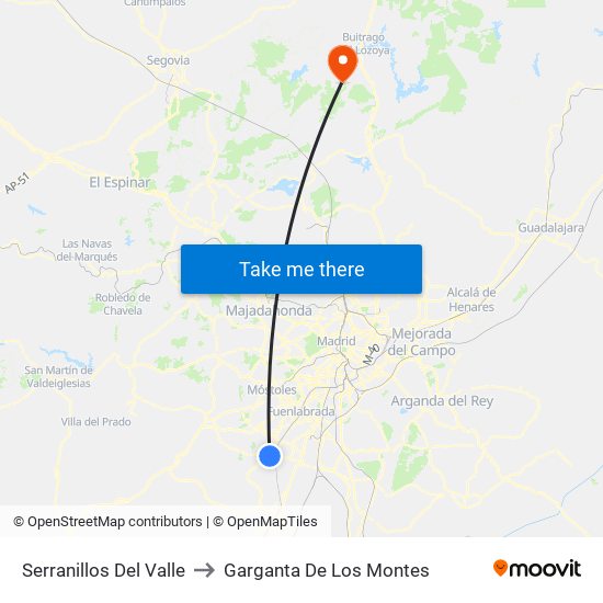 Serranillos Del Valle to Garganta De Los Montes map