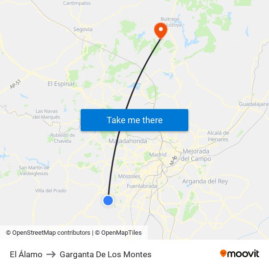 El Álamo to Garganta De Los Montes map