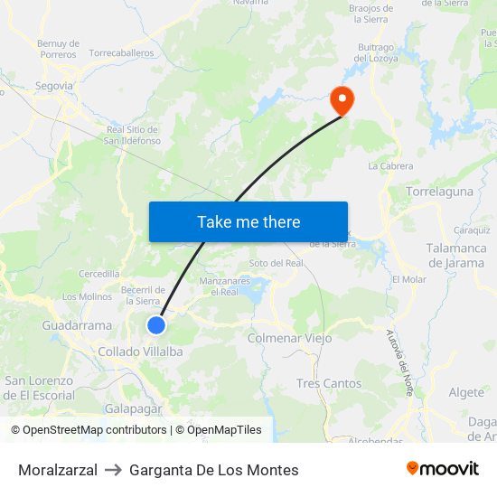 Moralzarzal to Garganta De Los Montes map
