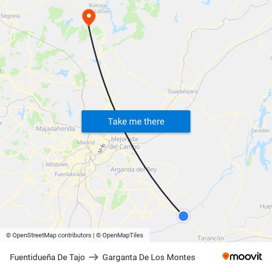Fuentidueña De Tajo to Garganta De Los Montes map