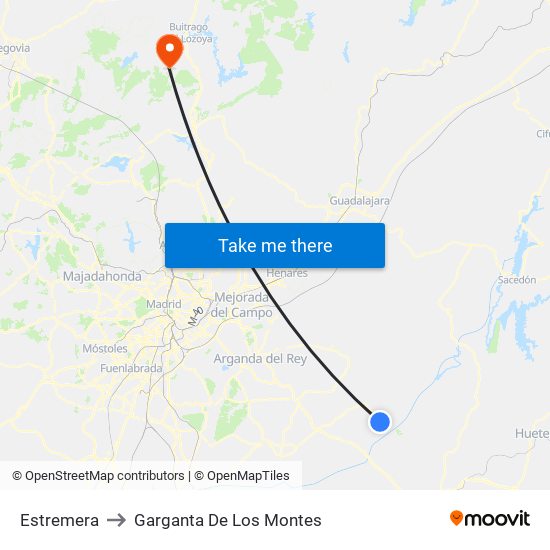 Estremera to Garganta De Los Montes map