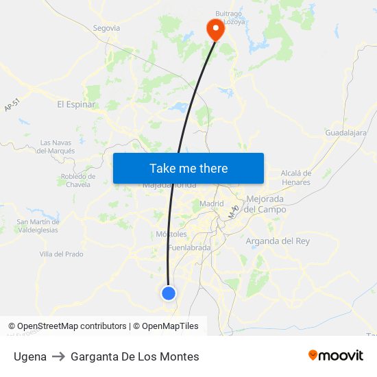 Ugena to Garganta De Los Montes map