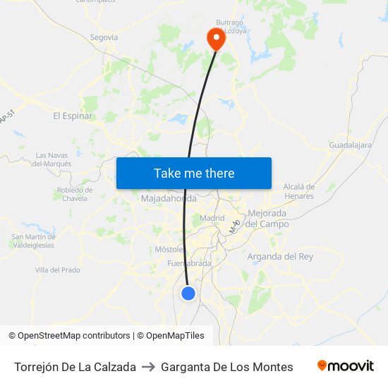 Torrejón De La Calzada to Garganta De Los Montes map
