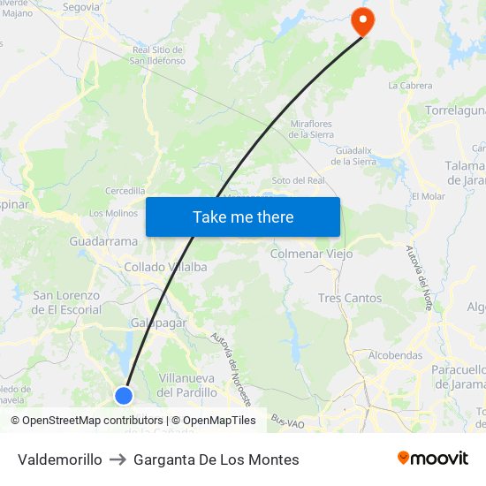 Valdemorillo to Garganta De Los Montes map