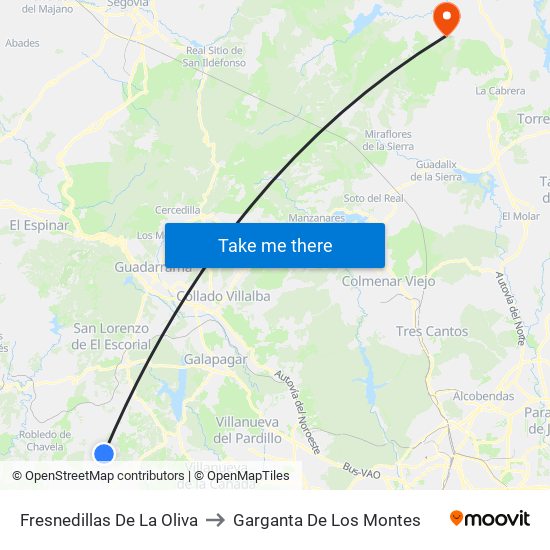 Fresnedillas De La Oliva to Garganta De Los Montes map