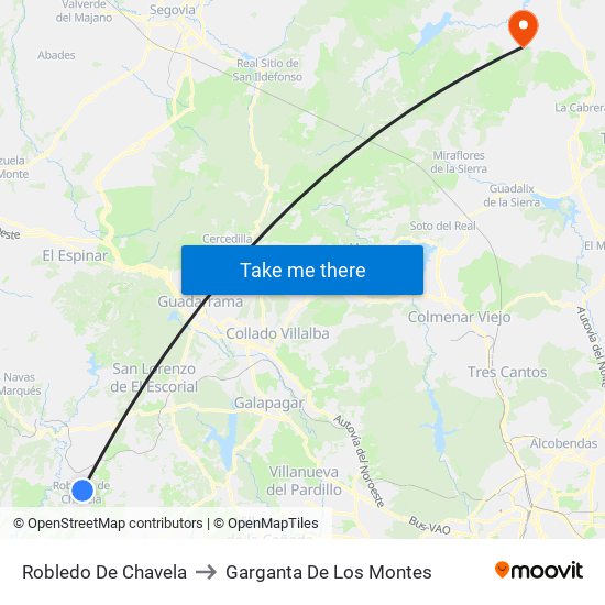 Robledo De Chavela to Garganta De Los Montes map