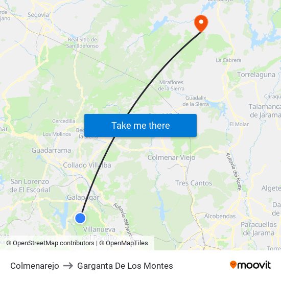 Colmenarejo to Garganta De Los Montes map