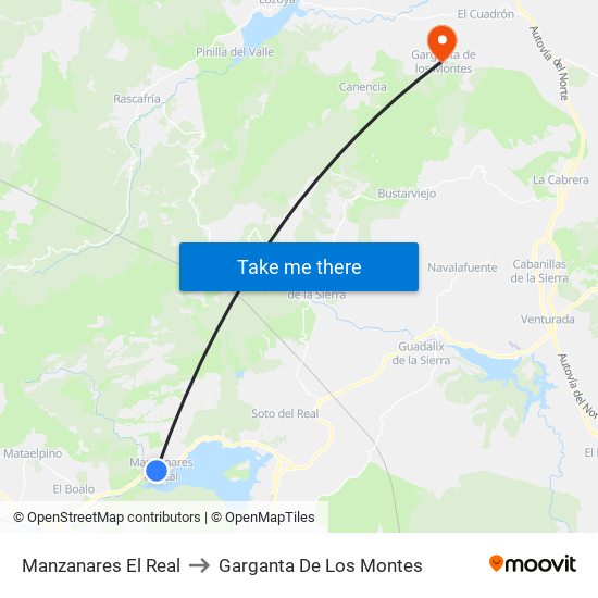 Manzanares El Real to Garganta De Los Montes map