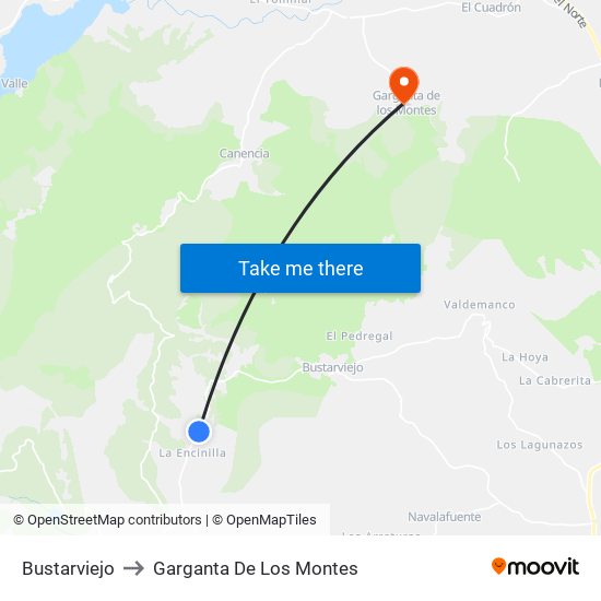Bustarviejo to Garganta De Los Montes map