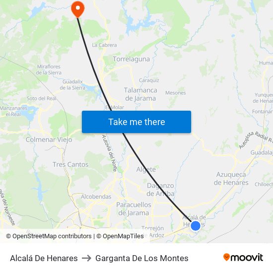 Alcalá De Henares to Garganta De Los Montes map