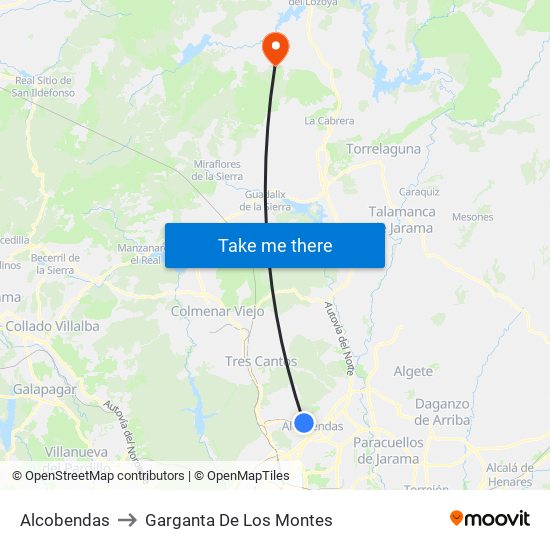 Alcobendas to Garganta De Los Montes map