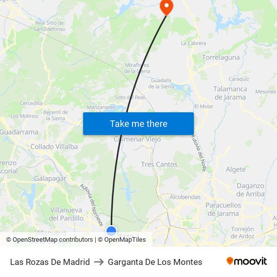 Las Rozas De Madrid to Garganta De Los Montes map