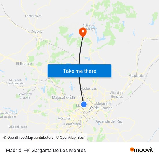 Madrid to Garganta De Los Montes map