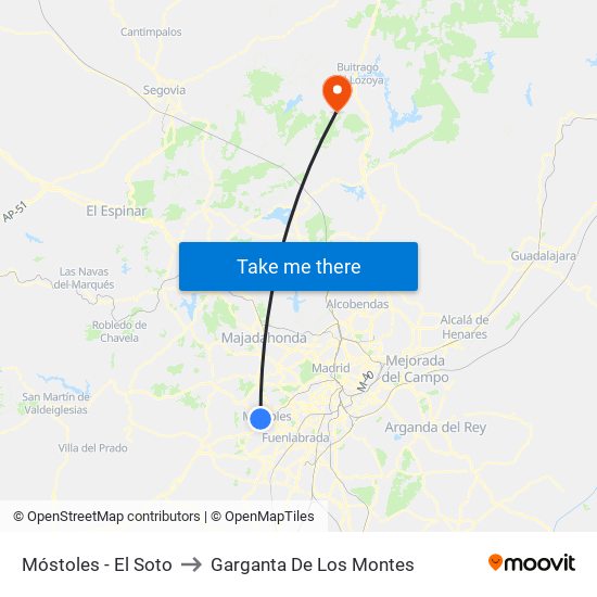 Móstoles - El Soto to Garganta De Los Montes map