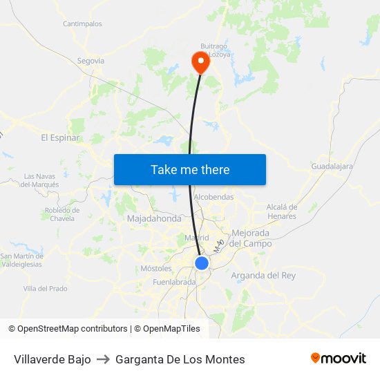 Villaverde Bajo to Garganta De Los Montes map