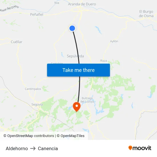 Aldehorno to Canencia map