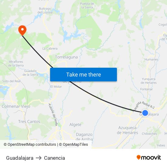 Guadalajara to Canencia map