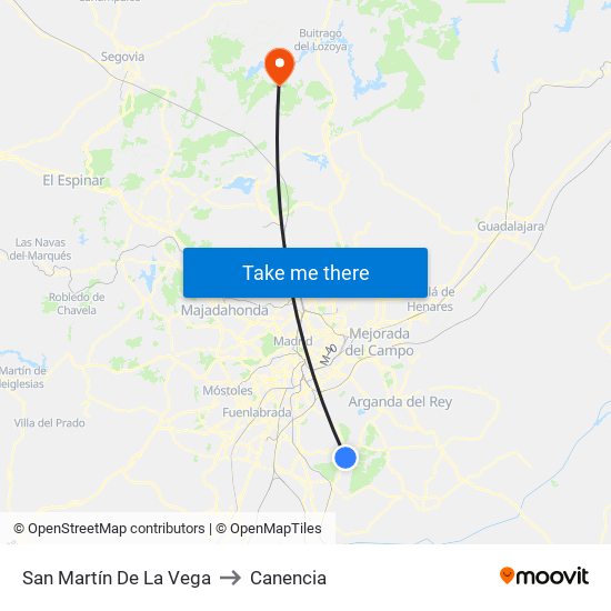 San Martín De La Vega to Canencia map