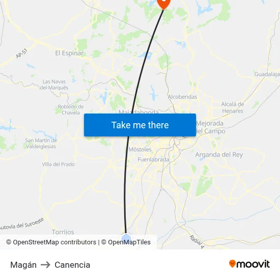 Magán to Canencia map