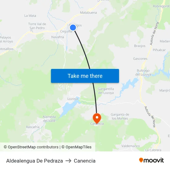 Aldealengua De Pedraza to Canencia map