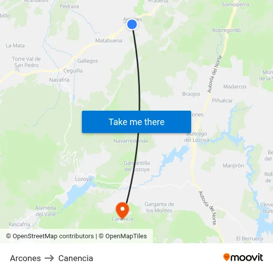Arcones to Canencia map