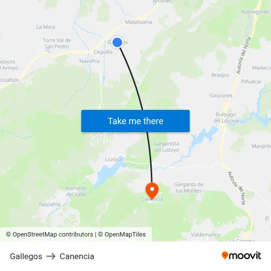 Gallegos to Canencia map