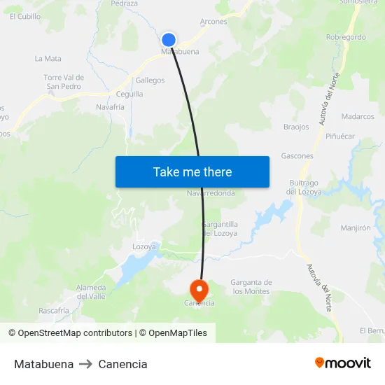 Matabuena to Canencia map