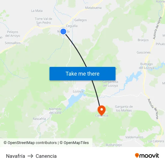 Navafría to Canencia map