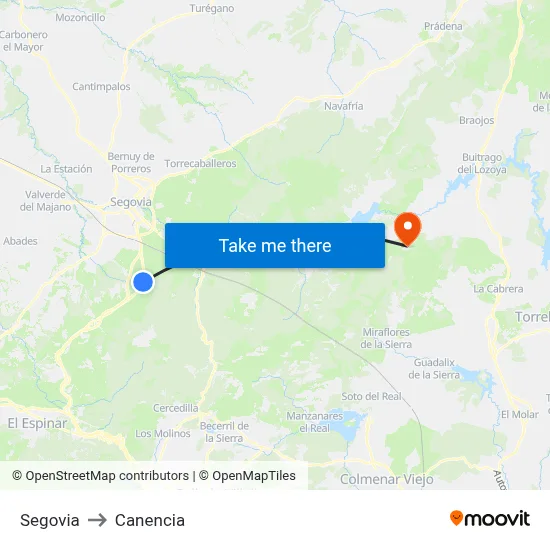 Segovia to Canencia map