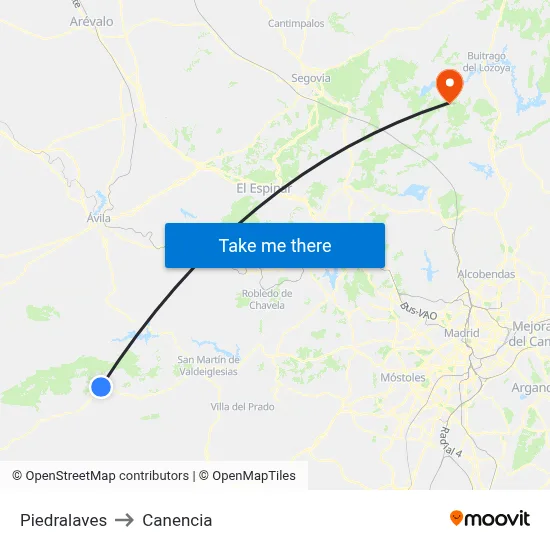 Piedralaves to Canencia map