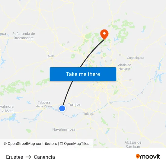 Erustes to Canencia map
