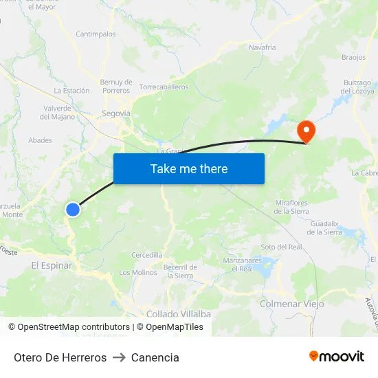 Otero De Herreros to Canencia map