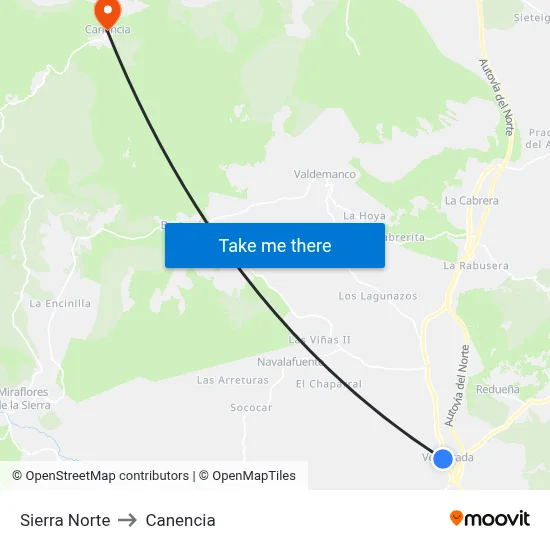 Sierra Norte to Canencia map