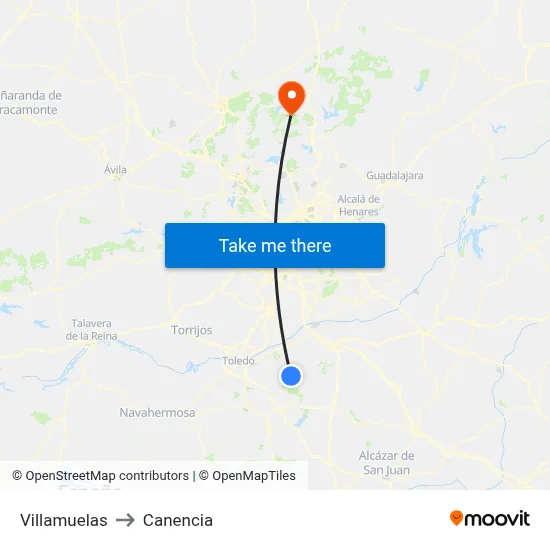 Villamuelas to Canencia map